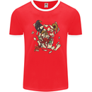 Broken Skull With Roses & Raven Mens Ringer T-Shirt FotL Red/White