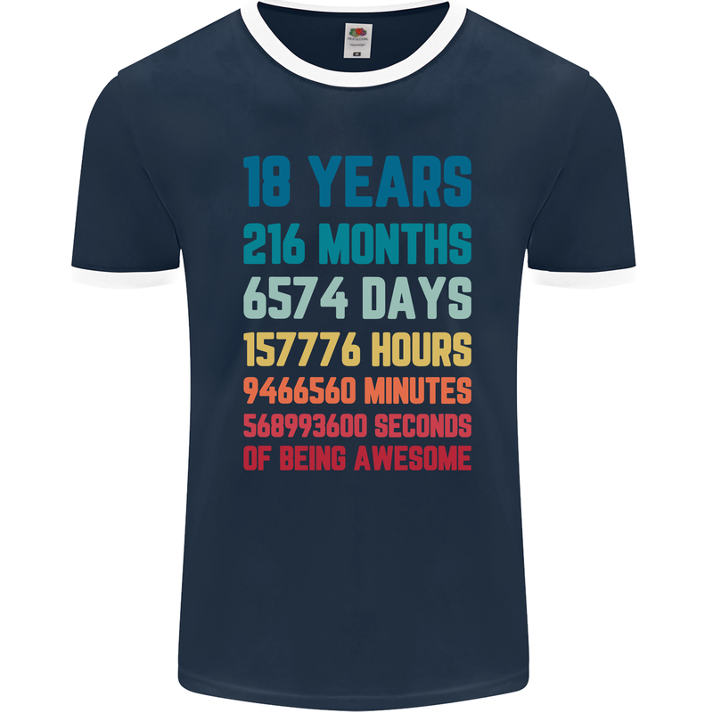 18th Birthday 18 Year Old Mens Ringer T-Shirt FotL Navy Blue/White
