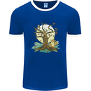 An Owl and Fox Tree Nature Ecology Mens Ringer T-Shirt FotL Royal Blue/White