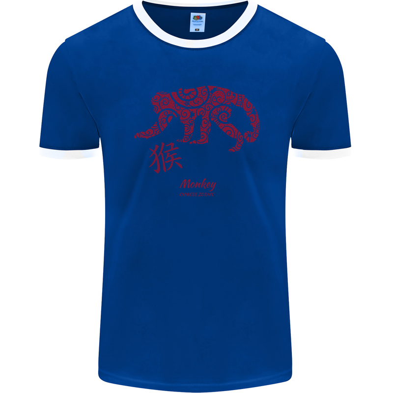 Chinese Zodiac Shengxiao Year of the Monkey Mens Ringer T-Shirt FotL Royal Blue/White