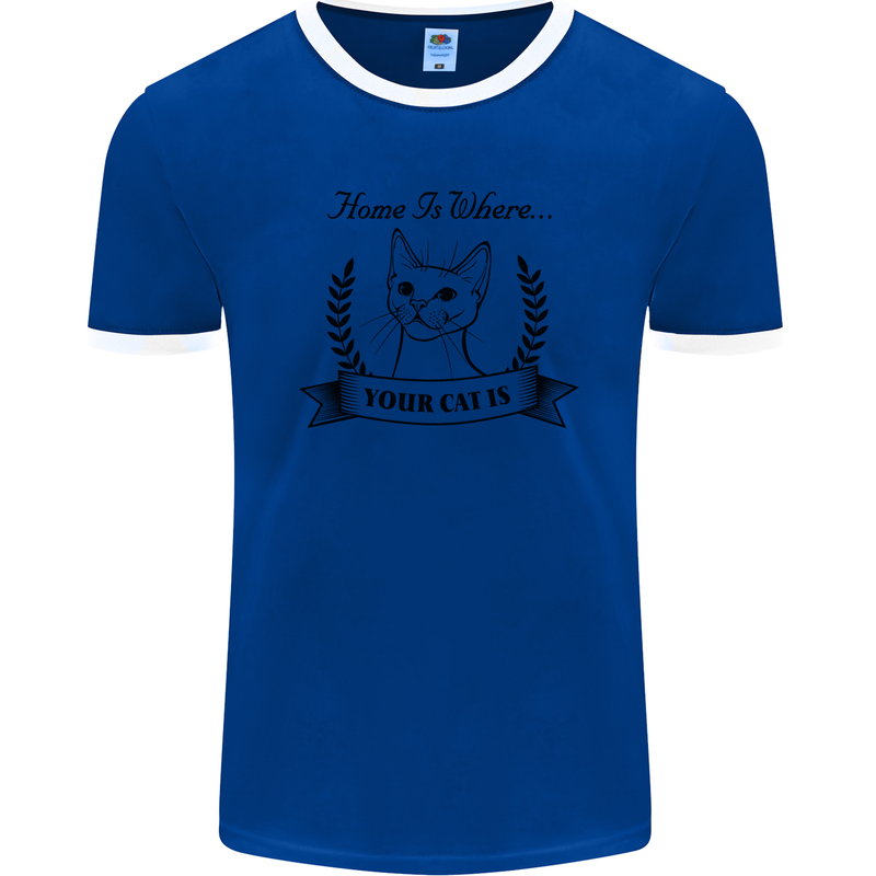 Home Is Where Your Cat Is Funny Kitten Mens Ringer T-Shirt FotL Royal Blue/White