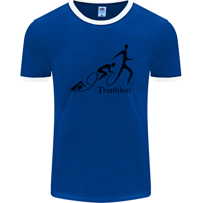 Triathlon Running Swimming Cycling Mens Ringer T-Shirt FotL Royal Blue/White