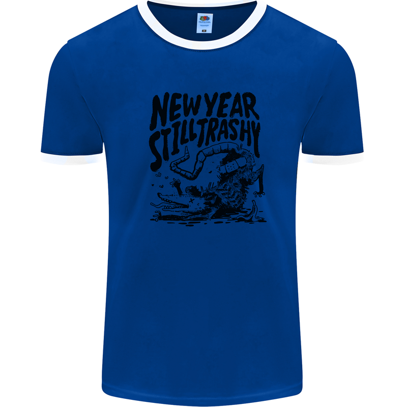 Happy New Year Still Trashy Possum Mens White Ringer T-Shirt Royal Blue/White