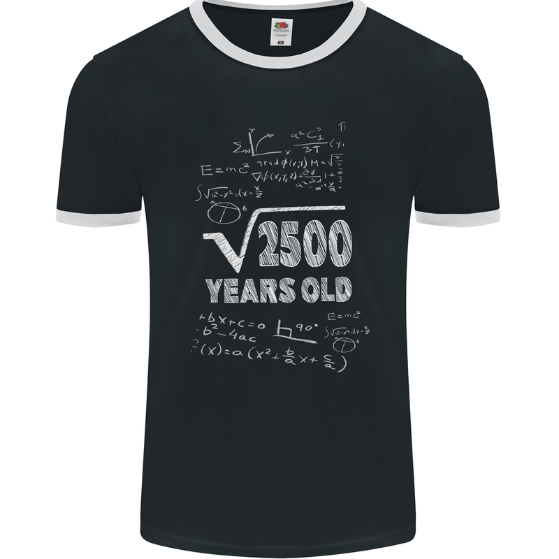 50th Birthday 50 Year Old Geek Funny Maths Mens Ringer T-Shirt FotL Black/White