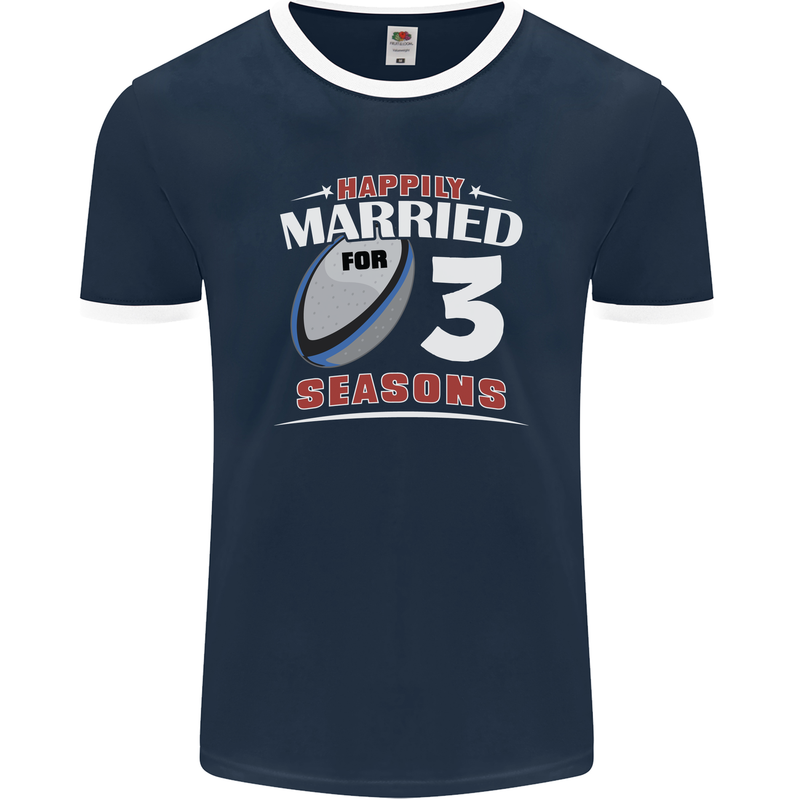 3 Year Wedding Anniversary 3rd Rugby Mens Ringer T-Shirt FotL Navy Blue/White