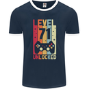 71st Birthday 71 Year Old Level Up Gamming Mens Ringer T-Shirt FotL Navy Blue/White