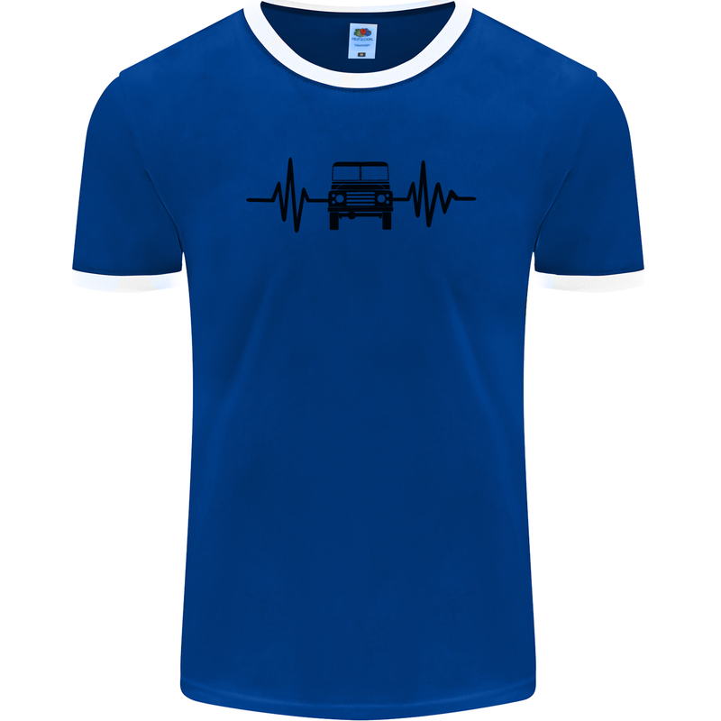 4X4 Heart Beat Pulse Off Road Roading Mens Ringer T-Shirt FotL Royal Blue/White