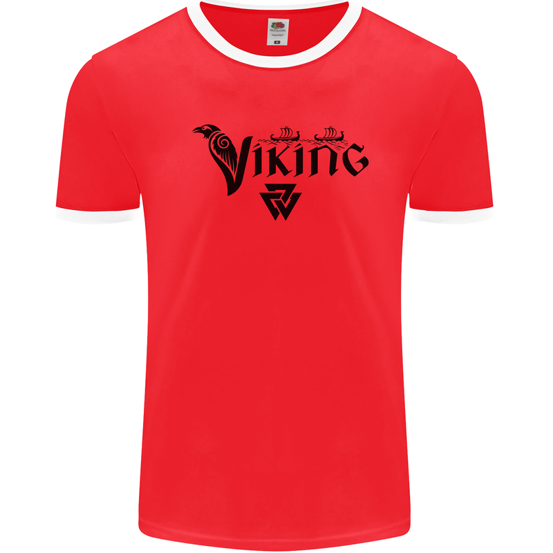 Viking Thor Odin Valhalla Norse Mythology Mens White Ringer T-Shirt Red/White