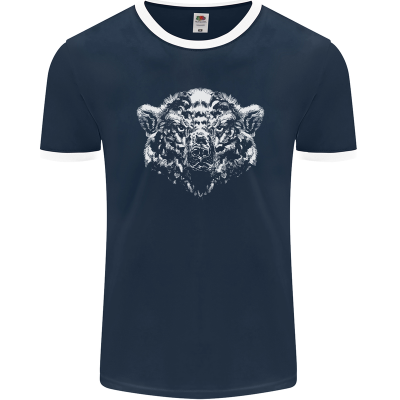 A Grizzly Polar Bear Mens Ringer T-Shirt FotL Navy Blue/White