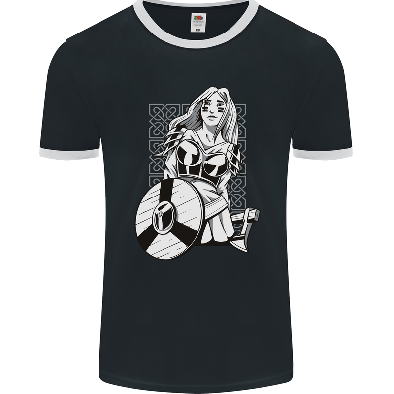 A Viking Shield Maiden Warrior Mens Ringer T-Shirt FotL Black/White