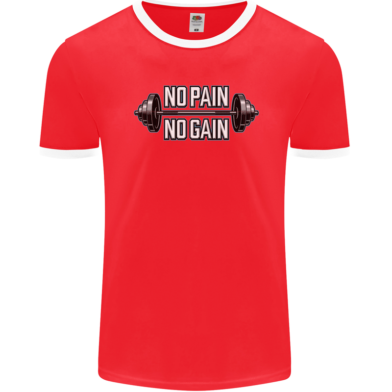 No Pain No Gain Workout Gym Training Top Mens Ringer T-Shirt FotL Red/White