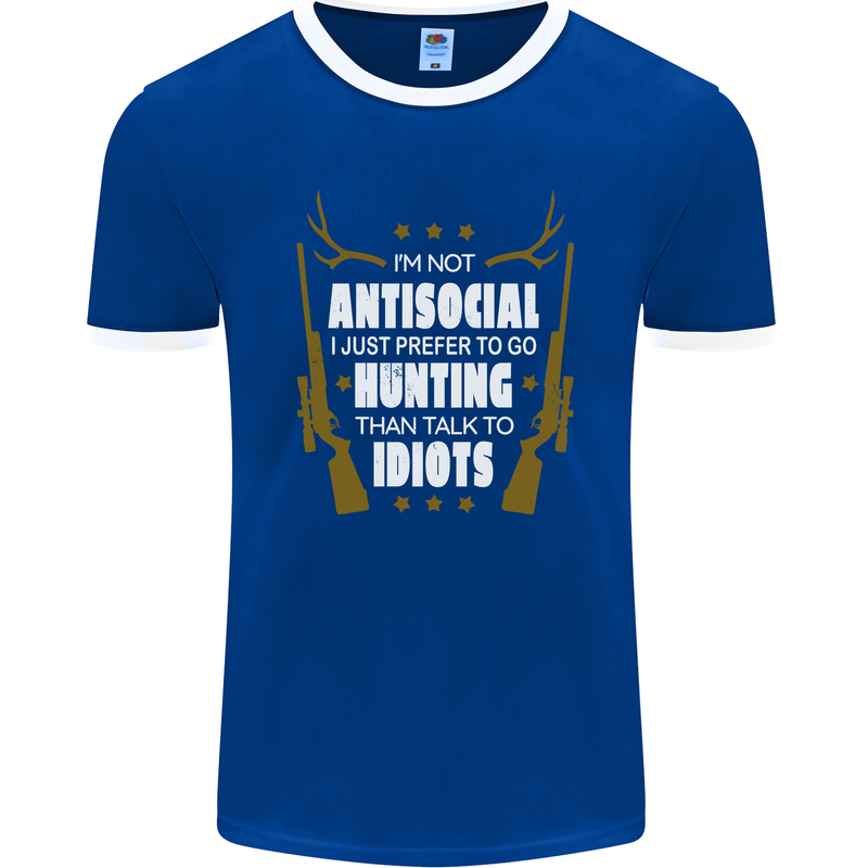 Antisocial I Prefer to Go Hunting Hunter Mens Ringer T-Shirt FotL Royal Blue/White