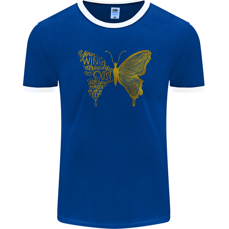 Butterfly Inspirational Quote Rhopalocera Mens Ringer T-Shirt FotL Royal Blue/White