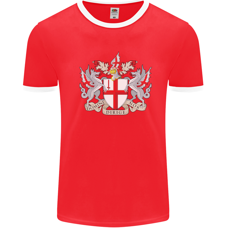 London Coat of Arms St Georges Day England Mens White Ringer T-Shirt Red/White