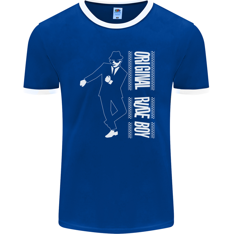 Original Rude Boy 2Tone 2 Tone SKA Mens Ringer T-Shirt FotL Royal Blue/White