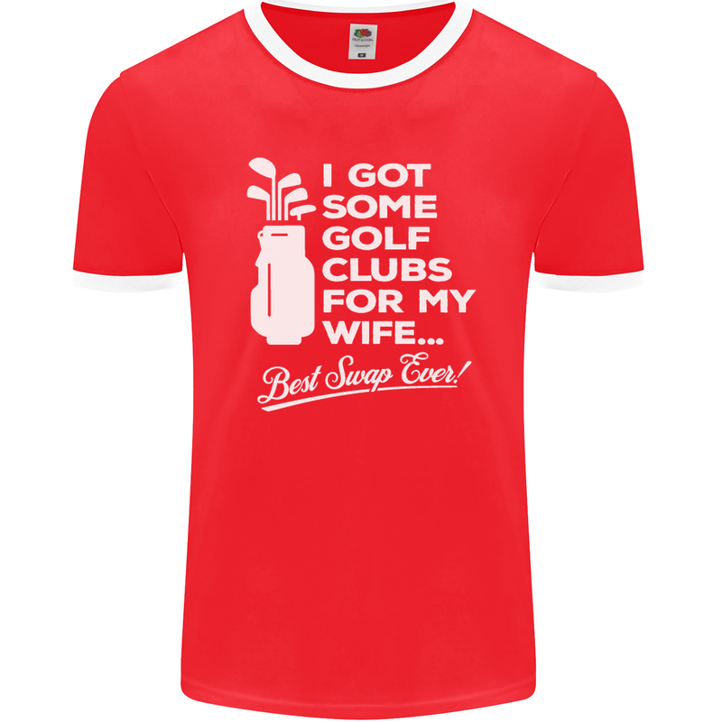 Golf Clubs for My Wife Funny Gofing Golfer Mens Ringer T-Shirt FotL Red/White