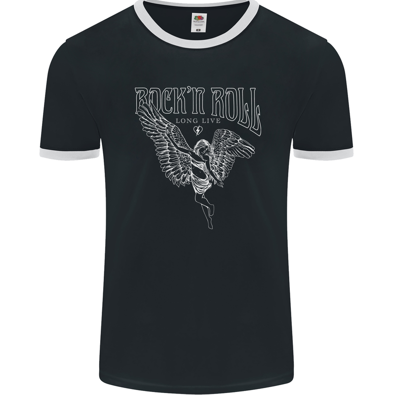 Rock n Roll Angel Mens Ringer T-Shirt FotL Black/White