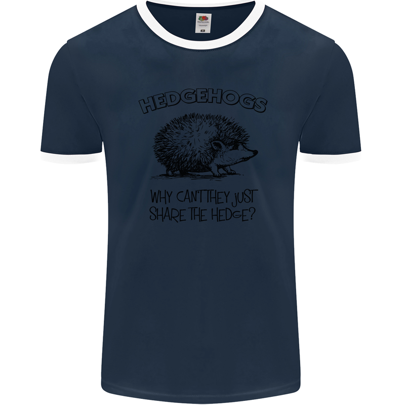 Hedgehogs Just Share the Hedge Funny Mens Ringer T-Shirt FotL Navy Blue/White