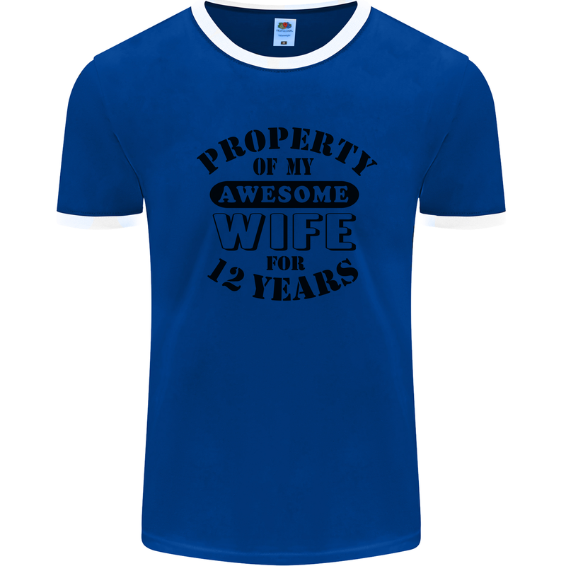 12th Wedding Anniversary 12 Year Funny Wife Mens Ringer T-Shirt Royal Blue/White