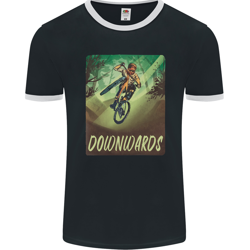 Downhill Mountain Biking DH Cycling Bicycle Mens Ringer T-Shirt FotL Black/White