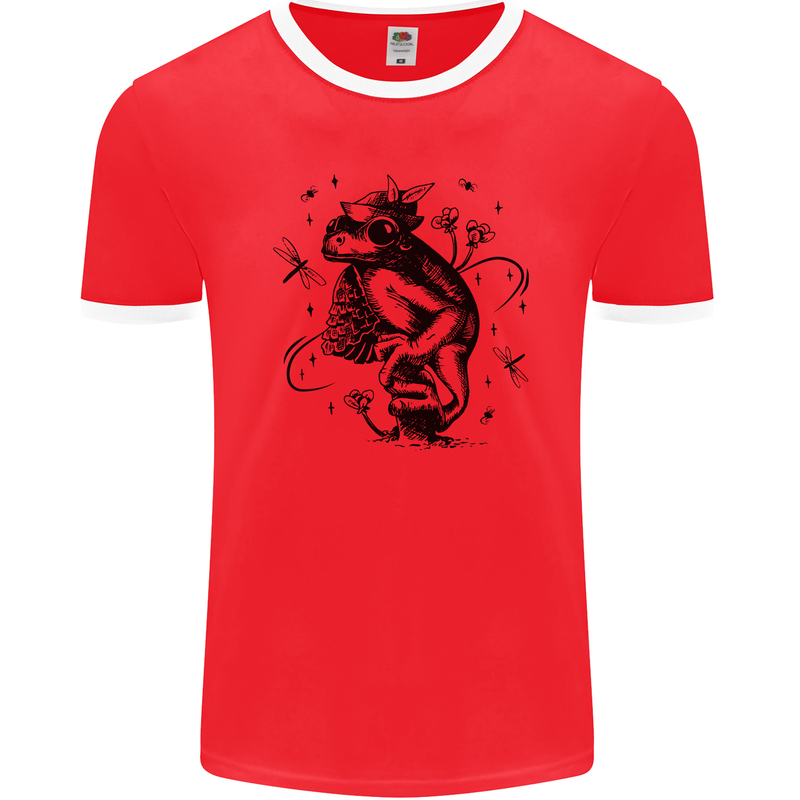 A Frog on a Mushroom Mens Ringer T-Shirt FotL Red/White