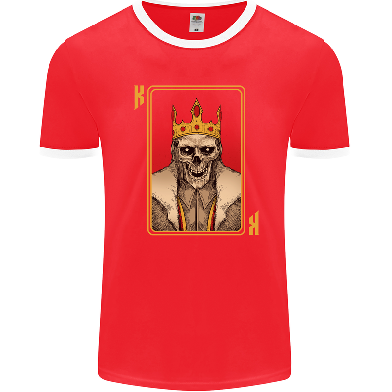 King Playing Card Gothic Skull Poker Mens Ringer T-Shirt FotL Red/White