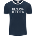 Beer O'Clock Funny Alcohol Drunk Humor Mens Ringer T-Shirt FotL Navy Blue/White