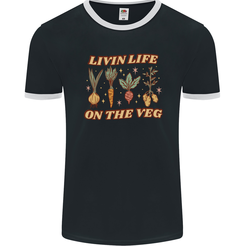 Vegan Living Life on the Veg Vegetarian Mens Ringer T-Shirt FotL Black/White