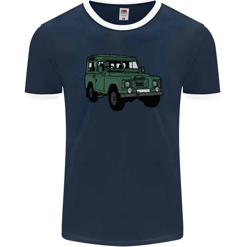 4X4 Off Road Roading 4 Wheel Drive Mens Ringer T-Shirt FotL Navy Blue/White