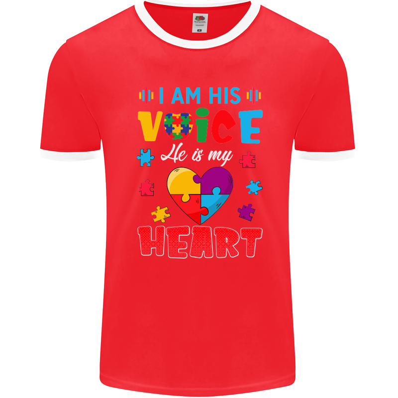 I Am His Voice He My Heart Autism Autistic Mens Ringer T-Shirt FotL Red/White