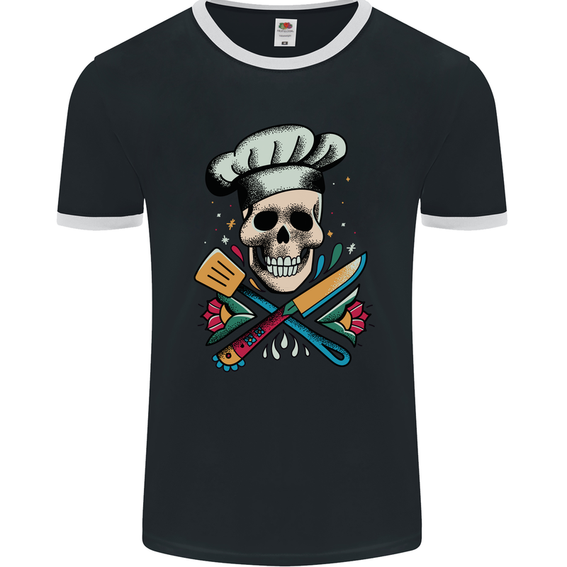 Chef Skull Mens Ringer T-Shirt FotL Black/White