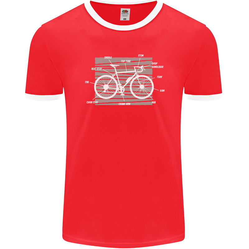 Bicycle Anatomy Funny Cyclist Cycling Funny Mens Ringer T-Shirt FotL Red/White