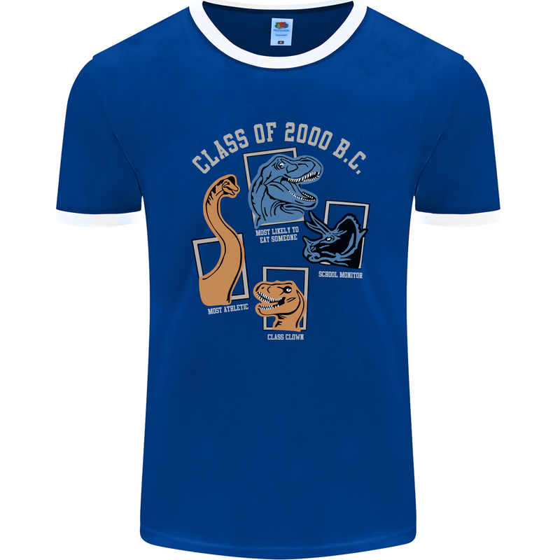 Dinosaur Class of 2000 BC Funny T-Rex Mens Ringer T-Shirt FotL Royal Blue/White