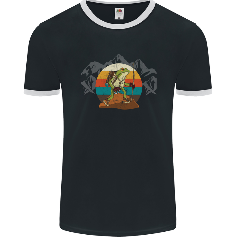 A Frog Hiking in the Mountains Trekking Mens Ringer T-Shirt FotL Black/White