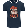 Ask Your Mum If Santa Real Funny Christmas Mens Ringer T-Shirt FotL Navy Blue/White