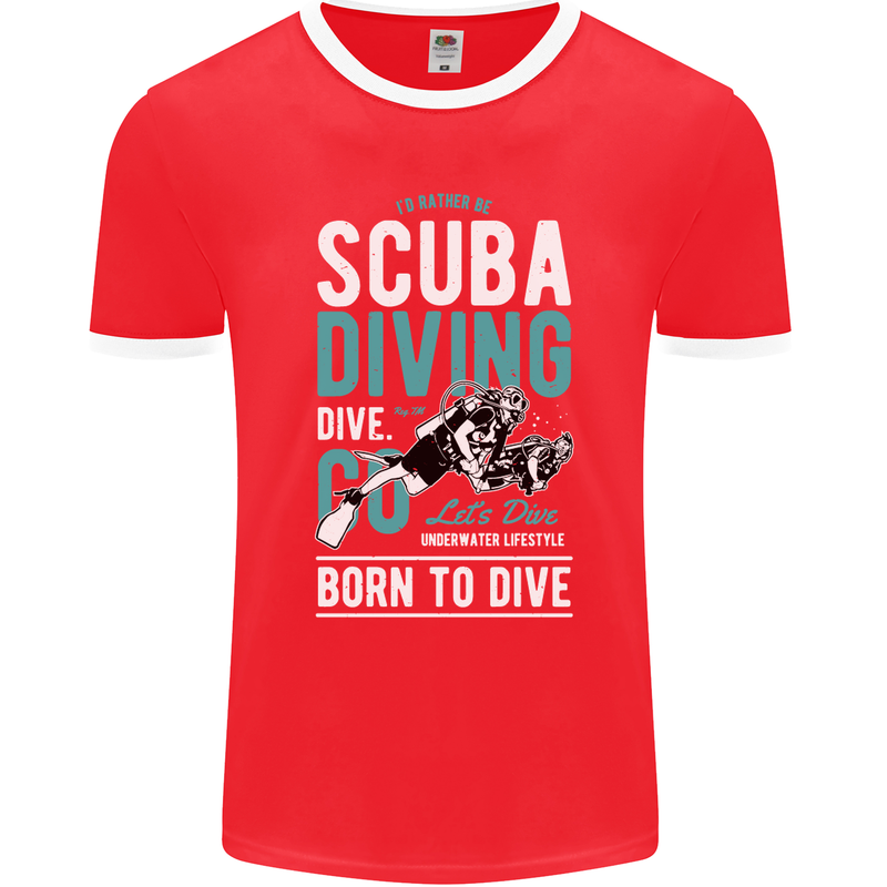 I'd Rather Be Scuba Diving Diver Funny Mens Ringer T-Shirt FotL Red/White