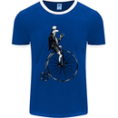 Cycling a Frog Riding a Penny Farthing Mens Ringer T-Shirt FotL Royal Blue/White