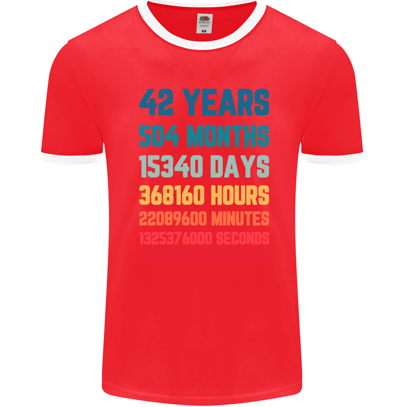 42nd Birthday 42 Year Old Mens Ringer T-Shirt FotL Red/White