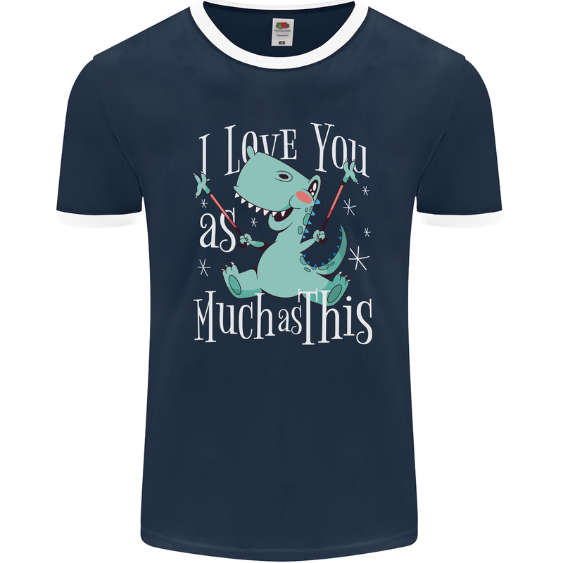 T-Rex I Love You Dinosaur Valentines Day Mens Ringer T-Shirt FotL Navy Blue/White