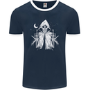 Grim Reaper Finger Flip Skull Biker Funny Mens Ringer T-Shirt FotL Navy Blue/White