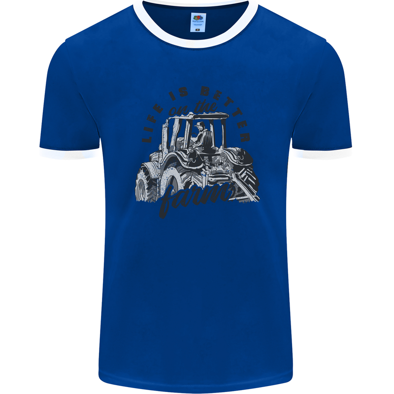 Tractor Life Is Better Farm Funny Farming Mens Ringer T-Shirt FotL Royal Blue/White