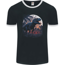 A T-Rex in Front of the Moon Dinosaurs Mens Ringer T-Shirt FotL Black/White