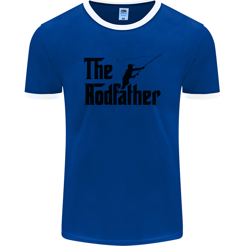 The Rodfather Funny Fishing Rod Father Mens Ringer T-Shirt FotL Royal Blue/White