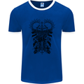 Savage Two Punk Skulls Biker Motorbike Mens Ringer T-Shirt FotL Royal Blue/White