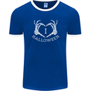 I Love Halloween Funny Skeleton Hand Skull Mens Ringer T-Shirt FotL Royal Blue/White