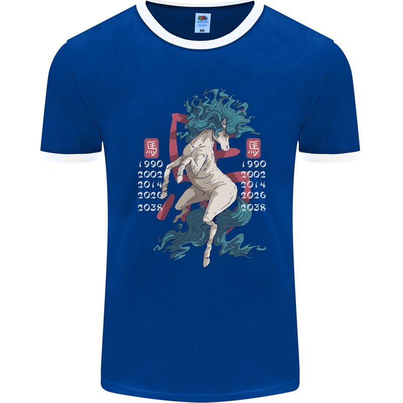 Chinese Zodiac Shengxiao Year of the Horse Mens Ringer T-Shirt FotL Royal Blue/White