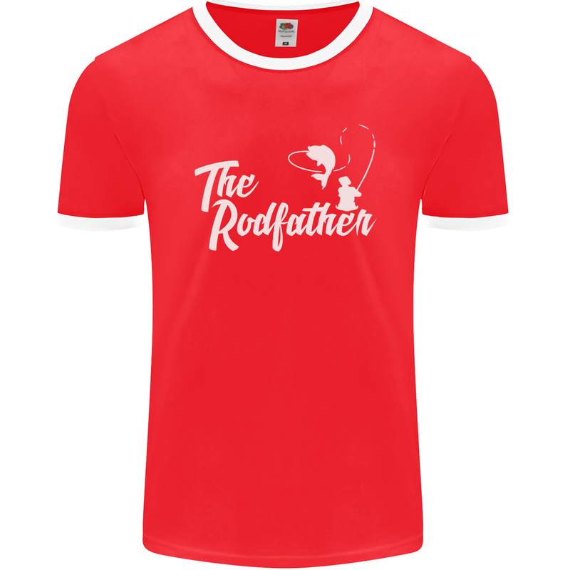 The Rodfather Funny Fishing Rod Father Mens Ringer T-Shirt FotL Red/White