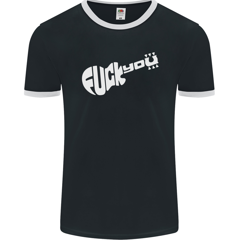 Offensive Guitar Acoustic Electric Bass Mens Ringer T-Shirt FotL Black/White