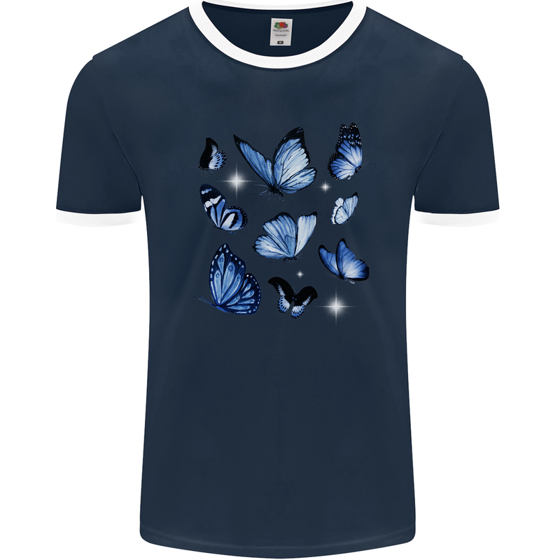 A Butterfly Collection Rhopalocera Mens Ringer T-Shirt FotL Navy Blue/White