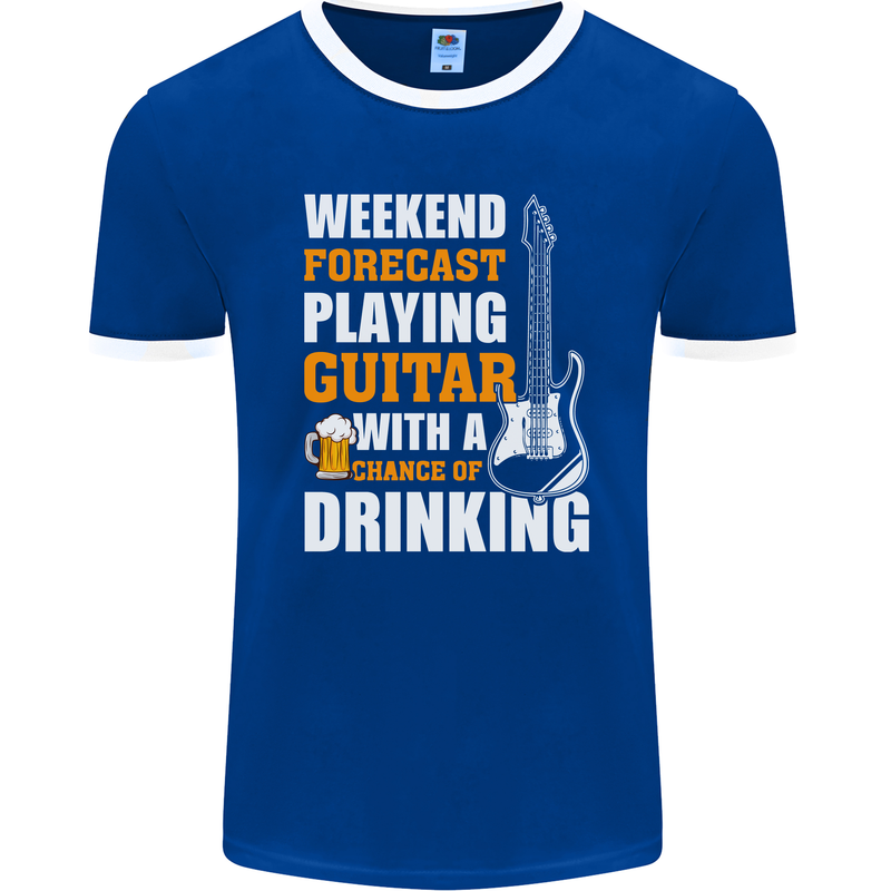 Guitar Forecast Funny Beer Alcohol Mens Ringer T-Shirt FotL Royal Blue/White